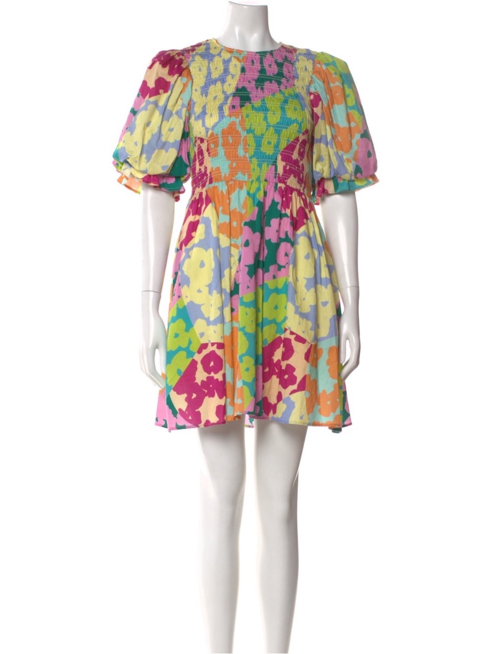 NWT Colorful Floral Print Puff Sleeve Mini Dress - Picture 9 of 11